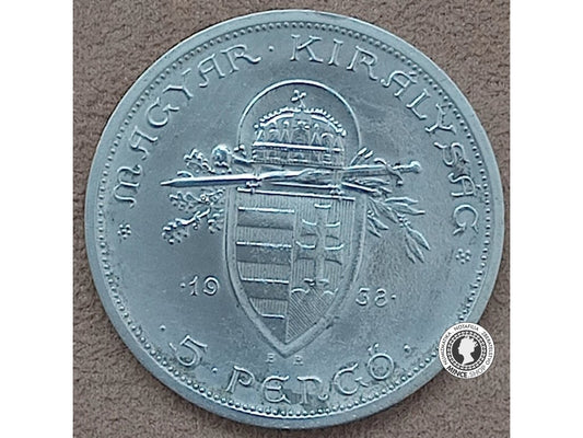 5 pengő - Regentské Maďarsko - 1938 - svätý Štefan