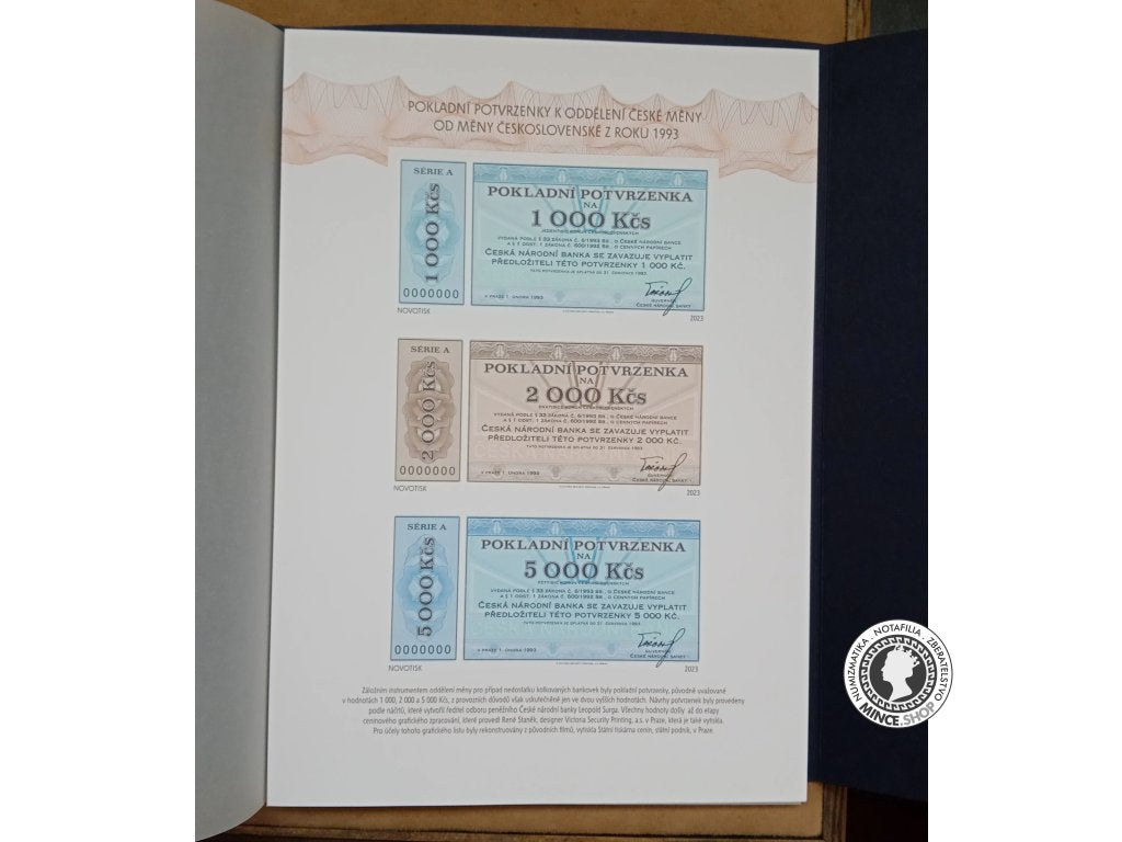 30.rokov českej meny - pokladničné potvrdenky a koľky - sada