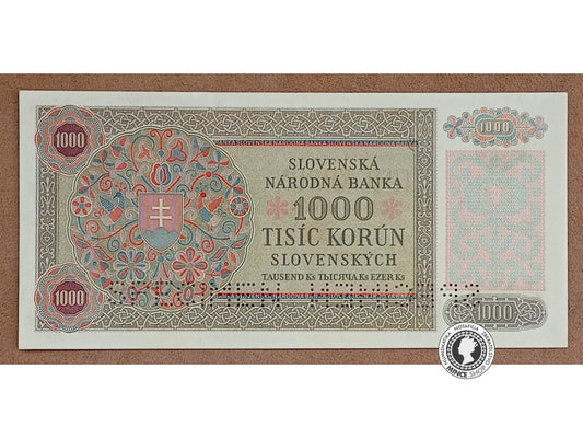 1000 Korún Kolkovaných - 1940 - Slovenský Štát / Česko-Slovensko - SPECIMEN SPECIMEN