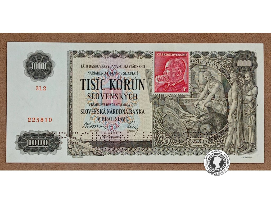 1000 Korún Kolkovaných - 1940 - Slovenský Štát / Česko-Slovensko - SPECIMEN SPECIMEN