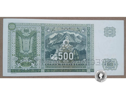 500 Korún koľkovaných - 1941 - Slovenský Štát / Česko-Slovensko - SPECIMEN