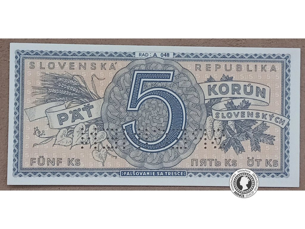 5 Korún - 1945 - Slovenský Štát - SPECIMEN