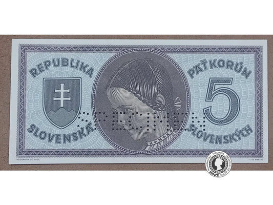 5 Korún - 1945 - Slovenský Štát - SPECIMEN