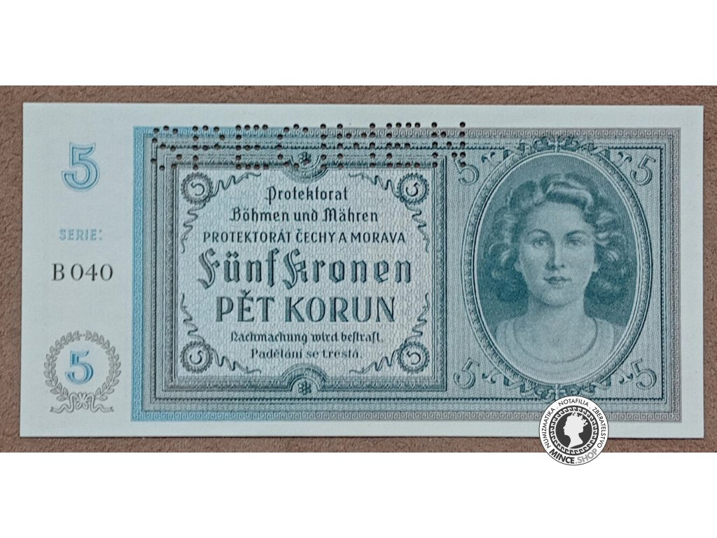 5 Korún - 1940 - Protektorát Čechy a Morava - UNC