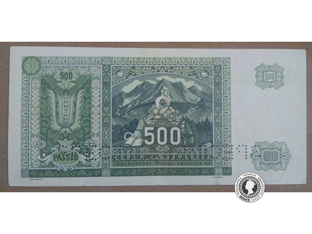 500 Korún - 1941 - Slovenský Štát / Česko-Slovensko