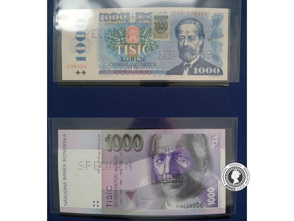 30.rokov menovej odluky - zavedenie slovenskej a českej meny 1993 - 1000.korún - sada