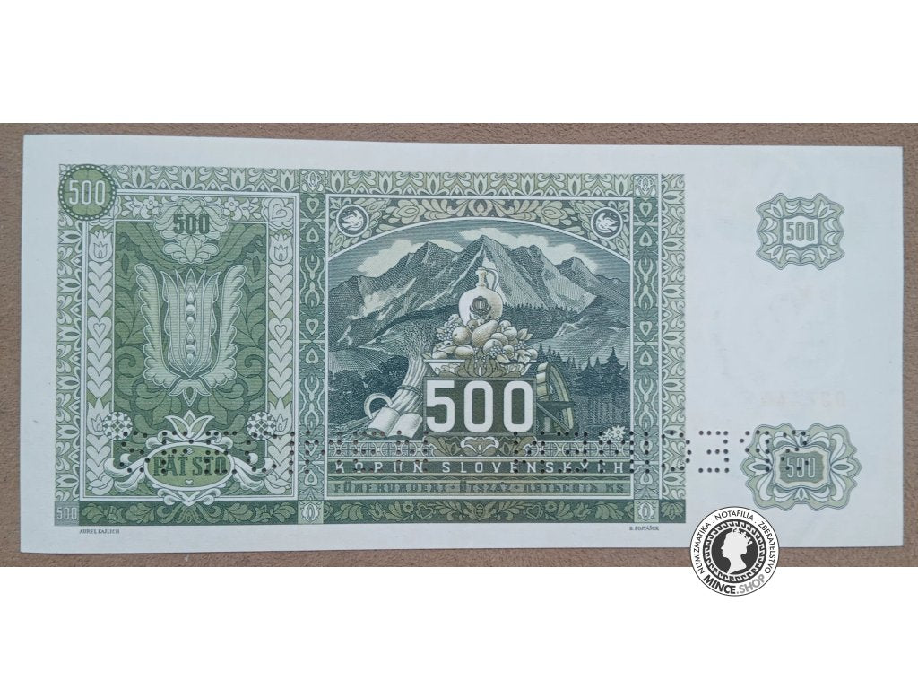 500 Korún koľkovaných - 1941 - Slovenský Štát / Česko-Slovensko - SPECIMEN