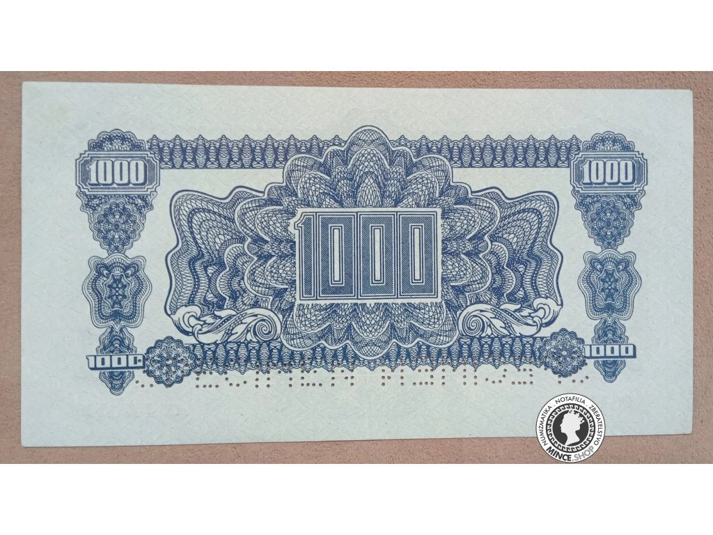 1000 Korunová poukážka kolkovaná - 1944 - Česko-Slovensko - SPECIMEN SPECIMEN