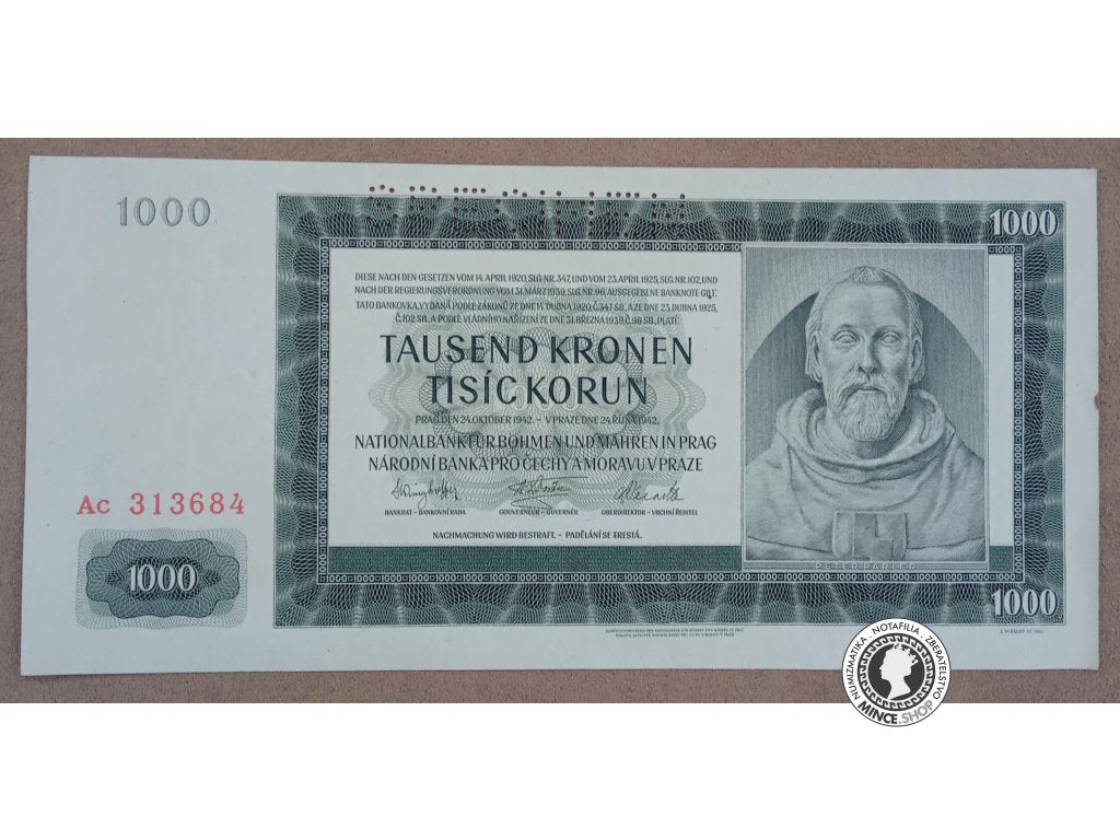 1000 Korún - 1942 - Protektorát Čechy a Morava - SPECIMEN